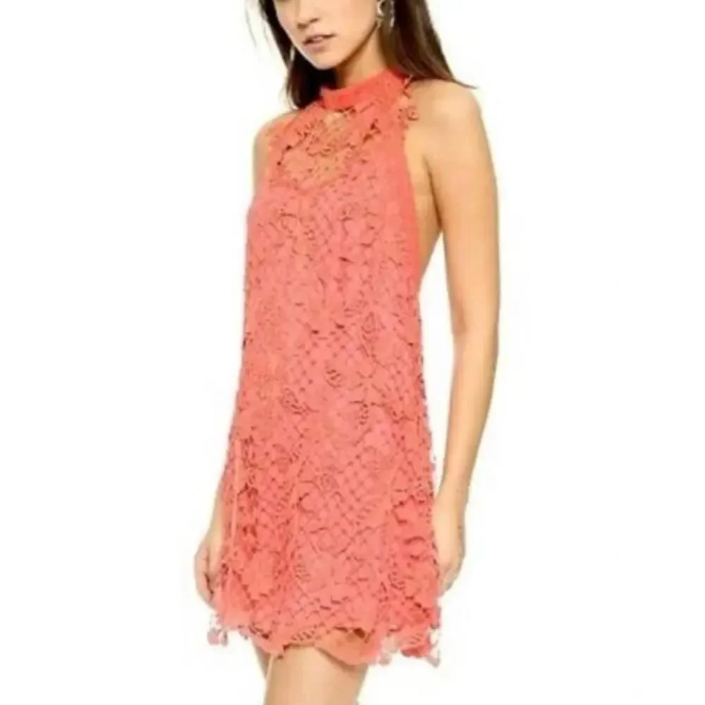 Free people Pink‎ Embroidered Lace Backless Mini Dress party collection - Picture 6 of 6